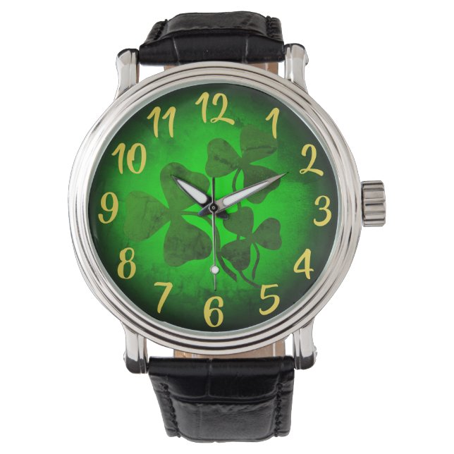 Montre Shamrock irlandais/trèfle vert, Irlande vert brill (devant)