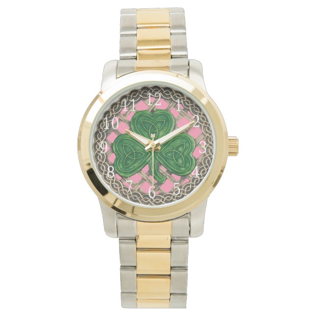 Montre Shamrock Rose Sur Céltic Knots Watch (devant)