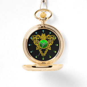 MONTRE SHAMROCK VERT, CELTIC KNOT COEUR OR NOIR