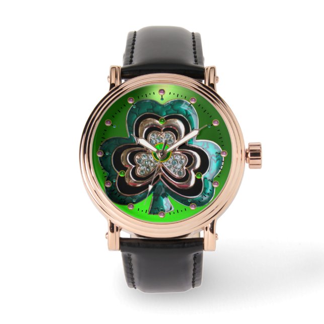 MONTRE SHAMROCK VERT EMERALD IMPRIMÉ JEWEL AVEC GEMS (Recto)