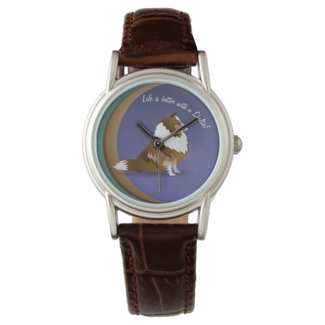 Montre Sheltie, Sable on Purple, Green Circles Watch (devant)