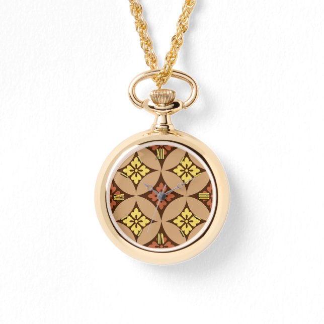 Montre Shippo avec Motif Fleur, Brown et Jaune Doré (Recto)