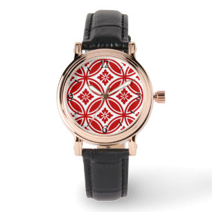 Montre Shippo avec Motif Fleur, Rouge et Blanc