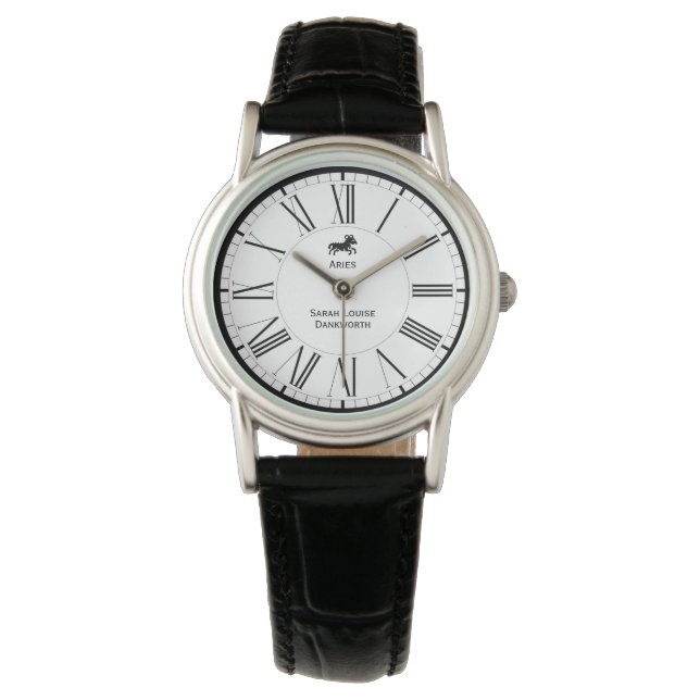 Montre Signe du Zodiaque, Aries, avec le nom du récipiend (devant)