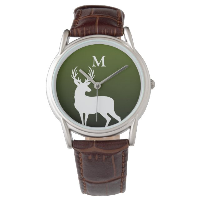 Montre Silhouette de cerf blanc Monogramme Monographie ma (devant)