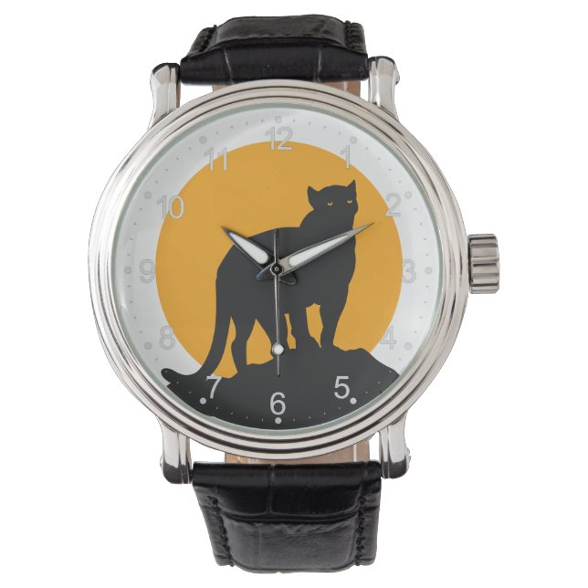 Montre Silhouette de coucher de soleil de panthère noire (devant)