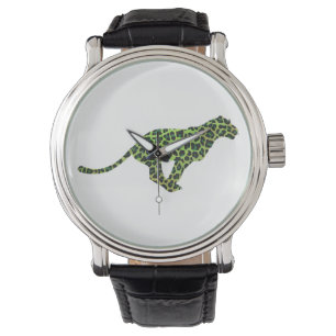 Montre Silhouette de léopard noir et vert