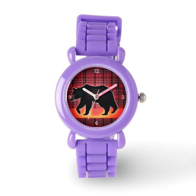 Montre Silhouette de l'ours noir sur plaque rouge (Recto)