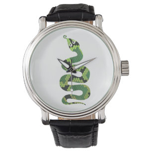 Montre Silhouette d'impression en noir et vert serpent