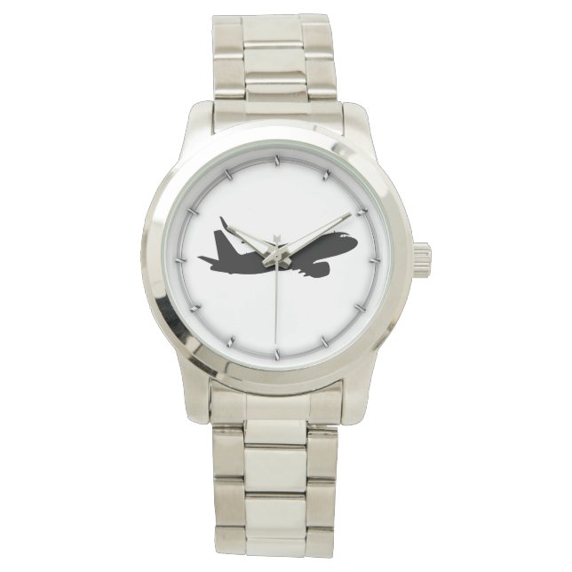 Montre Silhouette noire de Jet Liner d'avion à personnali (devant)
