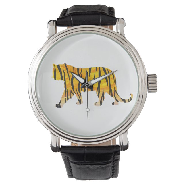 Montre Silhouette Tiger noir et orange (devant)