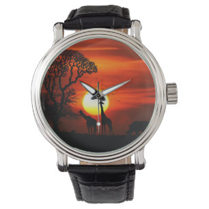 Montre Silhouettes africaines d'animal de coucher du