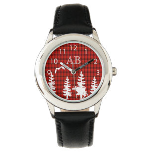 Montre Silhouettes de la faune blanche plaid rouge