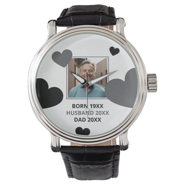 Montre Simple Grey & Black Hearts Mari Keepsaké Photo (devant)