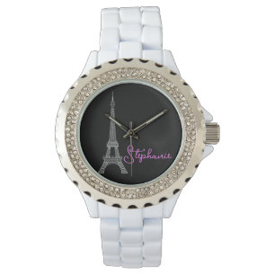 Montre Simplement Elégant Paris Tour Eiffel Rose Noir