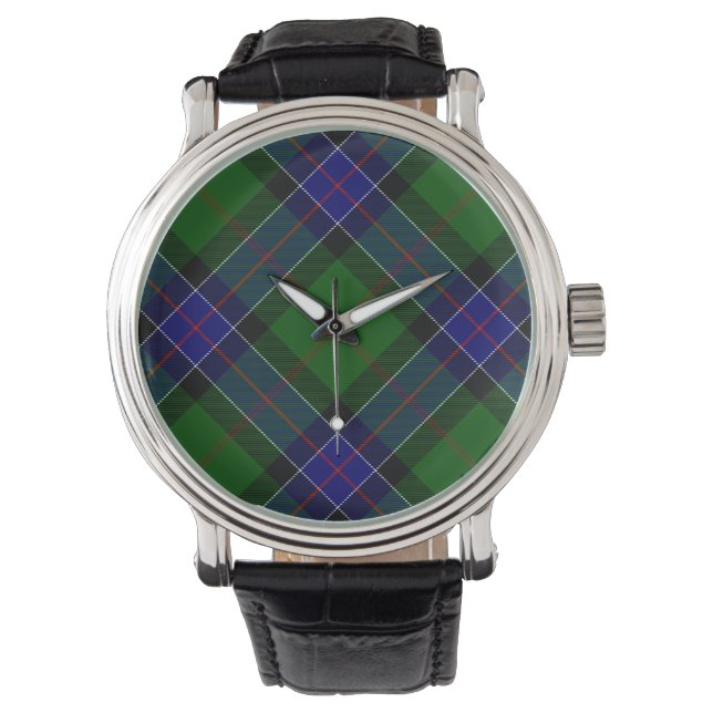 Montre Sinclair tartan bleu vert plaid (devant)