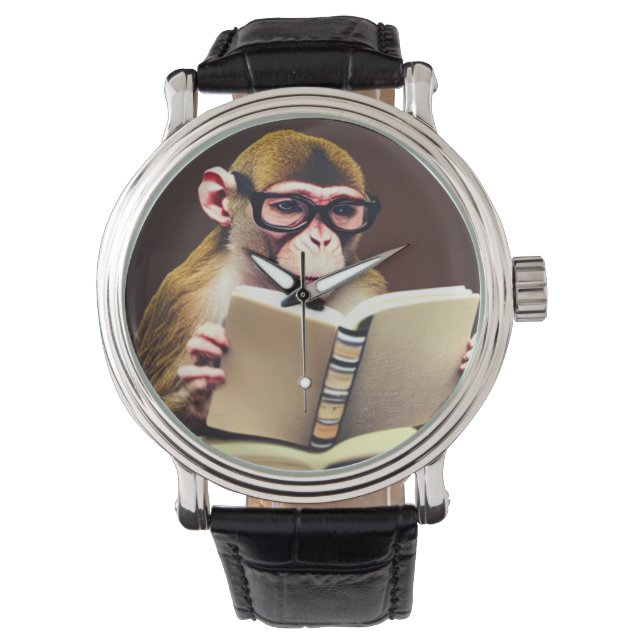 Montre Singe portant des lunettes lisant un livre (devant)