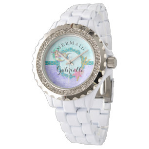 Montre Sirène d'aquarelle turquoise et violette
