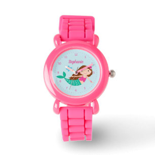 Montre Sirène rose bleu mignon Personnalisé