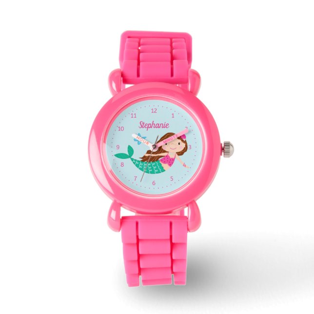 Montre Sirène rose bleu mignon Personnalisé (Recto)