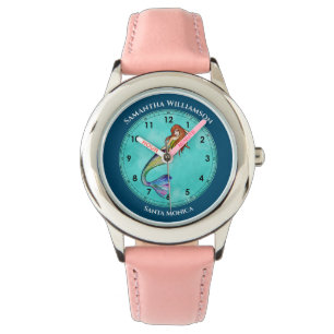 Montre Sirènes avec long cheveux ondulés Cercle Turquoise