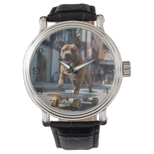Montre Skateboard Stunt : Un Staffy en déplacement