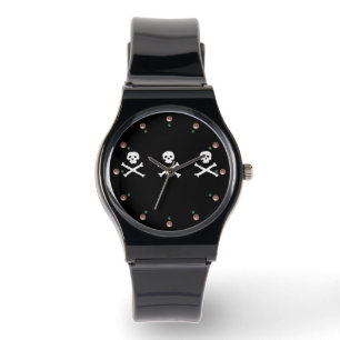 MONTRE SKULLS ET OS CROISÉS DRAPEAU DE PIRATE BLANC NOIR