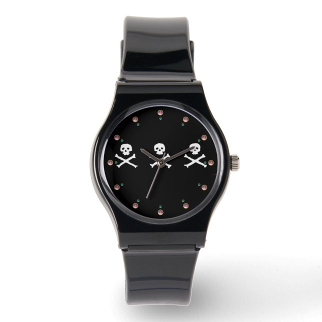 MONTRE SKULLS ET OS CROISÉS DRAPEAU DE PIRATE BLANC NOIR (Recto)
