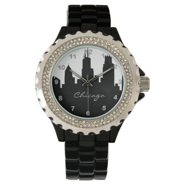 Montre Skyline de Chicago noir et blanc (devant)