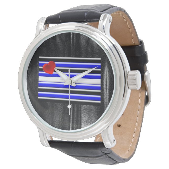 Montre SlipperyJoe's Gay Leather Pride drapeau royal noir (Incliné)