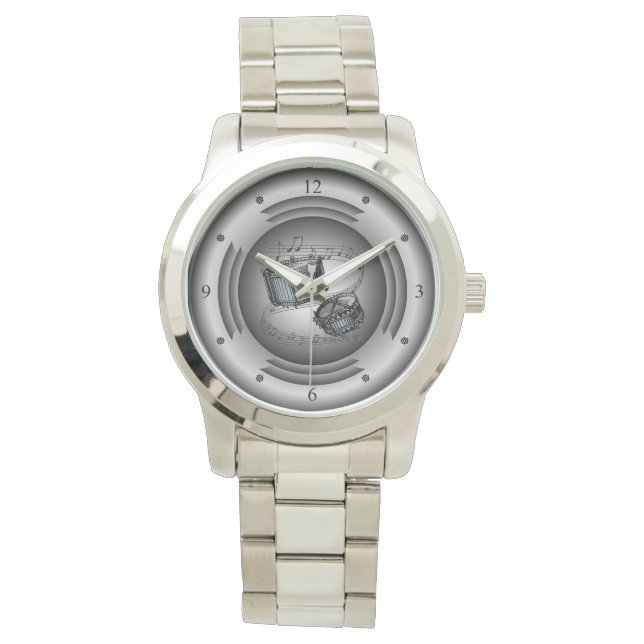 Montre Snare Drums ~ Musical Scroll ~ Argent Haut-parleur (devant)