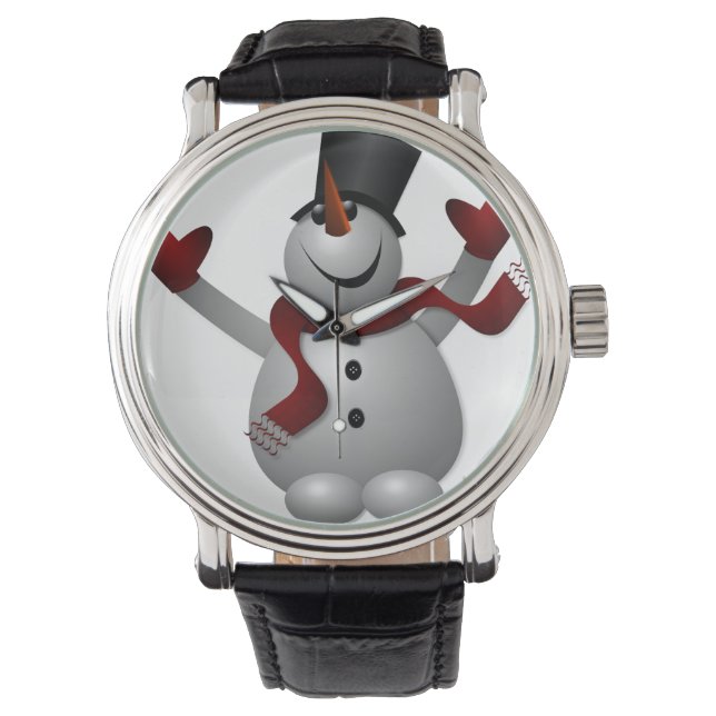 Montre Snowman avec Écharpe rouge Vintage Strange en cuir (devant)