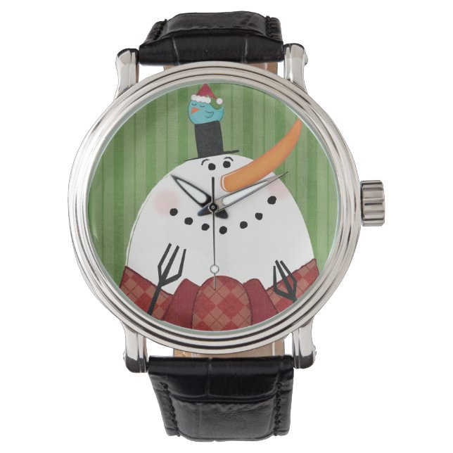 Montre Snowman de Noël avec chant d'oiseau (devant)