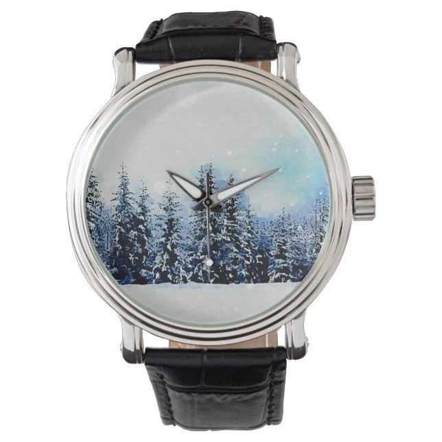 Montre Snowy À feuillage persistant Forest Holiday Christ (devant)