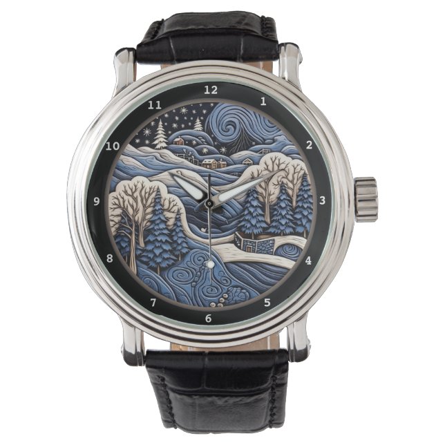 Montre Snowy Village Scene with Winter Trees (devant)