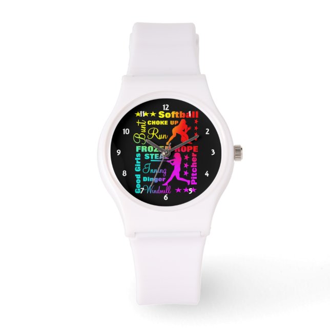 Montre Softball Sports Termes Rainbow Cool Typographie (Recto)