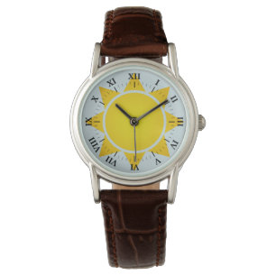 Montre Soleil brillant de dégradé jaune avec chiffres rom