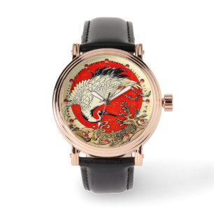 MONTRE SOLEIL ROUGE, CRANE DE VOL JAPONAISE ET VAGUES MAR