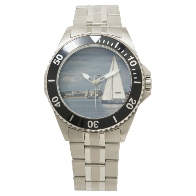 Montre Space Needle et voilier - Veille personnalisable (devant)