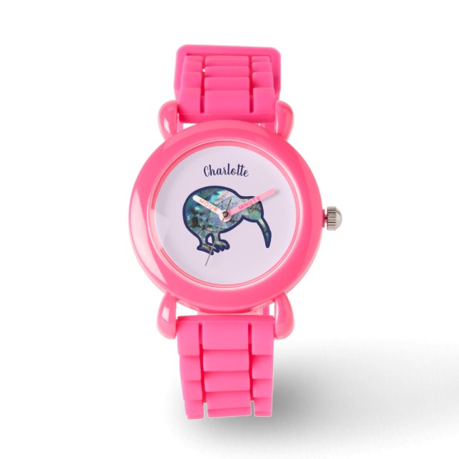 Montre Sparkly Pāua Kiwi Bird, avec surveillance de nom p (Recto)