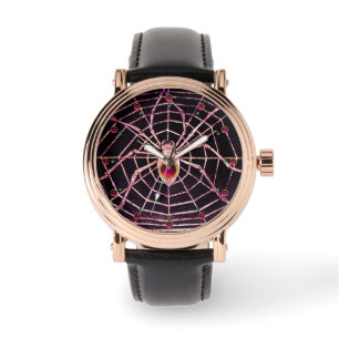Montre SPIDER ET WEB Rose Fuchsia Ruby Noir