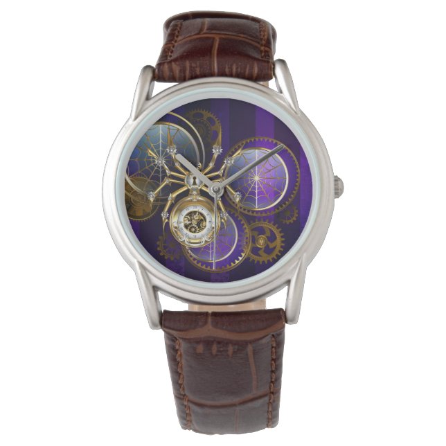 Montre Spider Steampunk sur Arrière - plan pourpre (devant)
