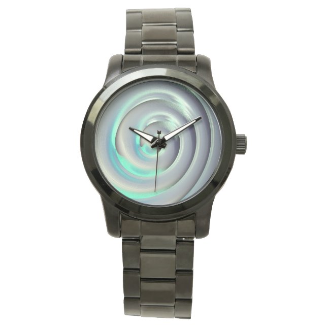 Montre Spirale d'argent géant et d'aquamarine sur le noir (devant)