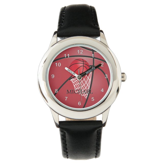 Montre Sport Basket-ball rouge | Nom do-it-yourself (devant)