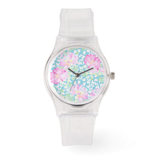 Montre sportive rose : Roses roses, papillons