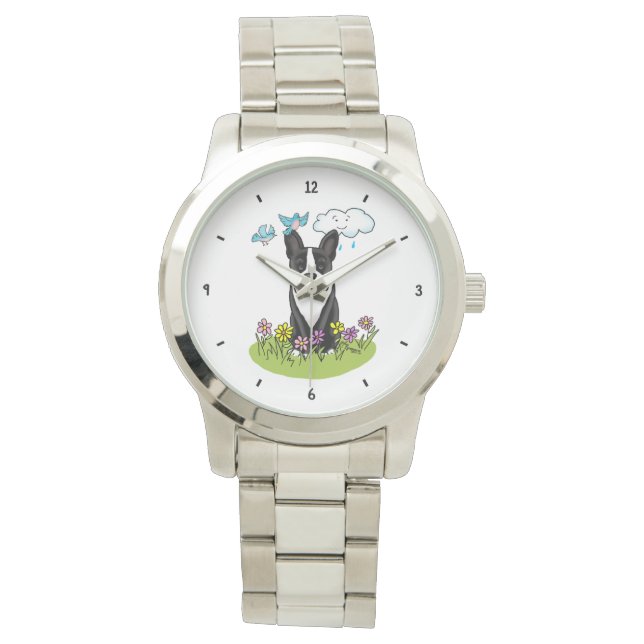 Montre Spring Boston Terrier (noir) Mignonne chien (devant)