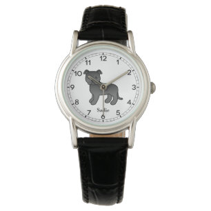 Montre Staffie anglais noir Chien de dessin animé mignon