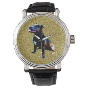 Montre Staffordshire Bull Terrier Sur Or, Mens Watch