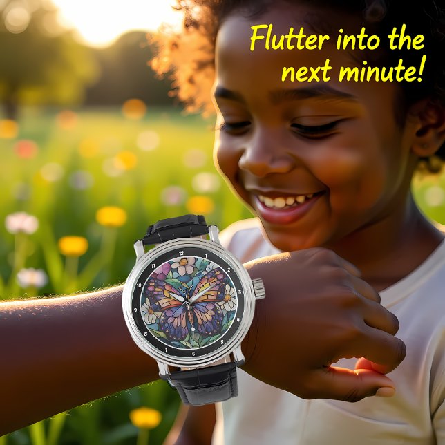 Montre Stained Glass Garden" - Butterfly & Floral  (Créateur téléchargé)
