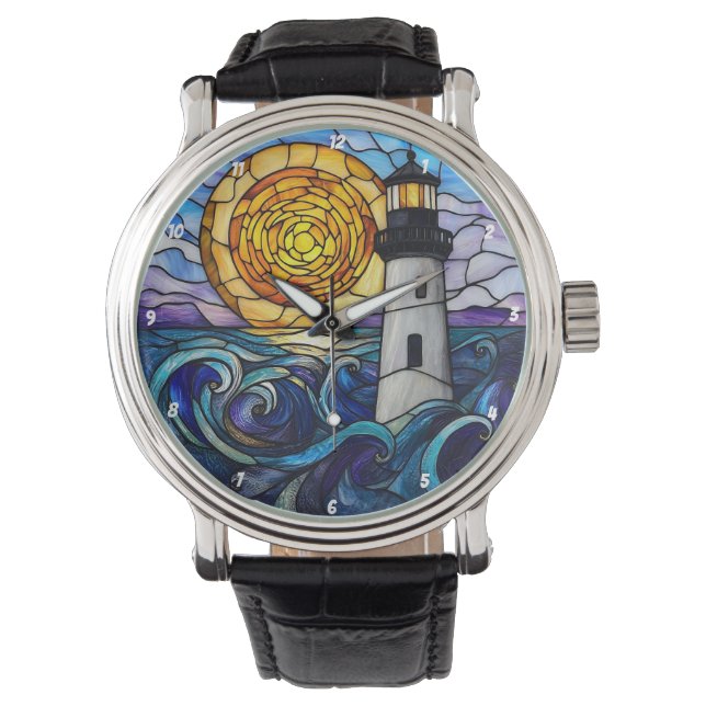 Montre Stained Glass Lighthouse Ocean Sunset (devant)